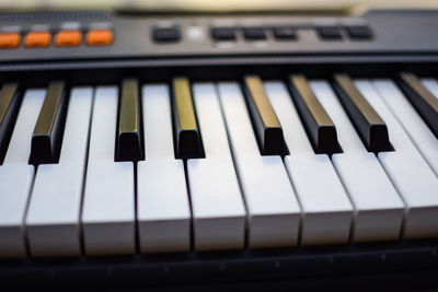 Close-up of piano keys. piano black and white keys and piano keyboard musical instrument placed