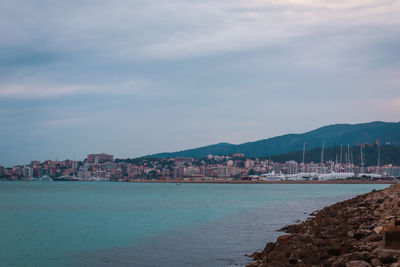 Balearic sea shore with view to palma de mallorca city, spain