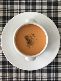 High angle view of tea in cup on table