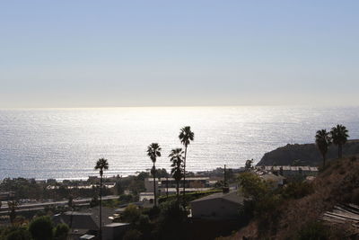 High angle view of sea against clear sky