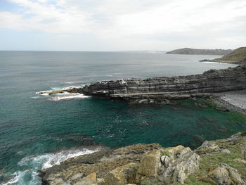 Scenic view of sea against cloudy sky