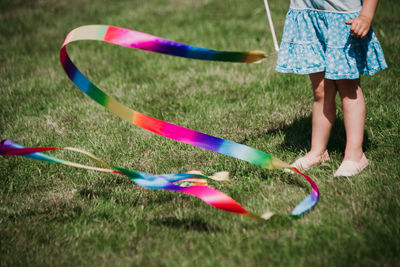 Low section of girl playing on field