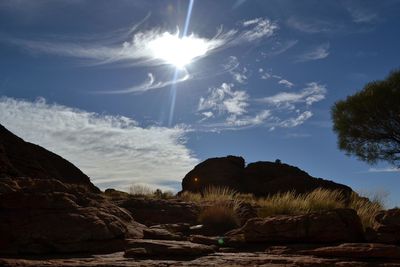 Rock formations on landscape against sky