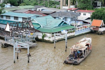 High angle view of boat in canal