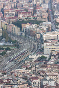 High angle view of buildings in city