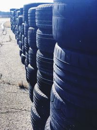 Stack of hay bales in row