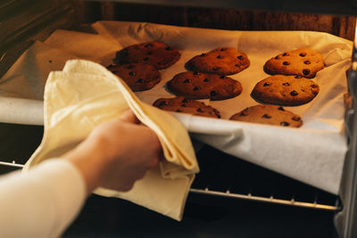 High angle view of cookies on table