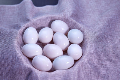 Raw white eggs on the cloth