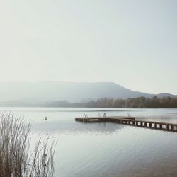 Scenic view of lake against clear sky