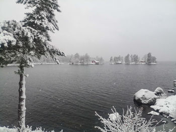 Scenic view of lake against sky during winter