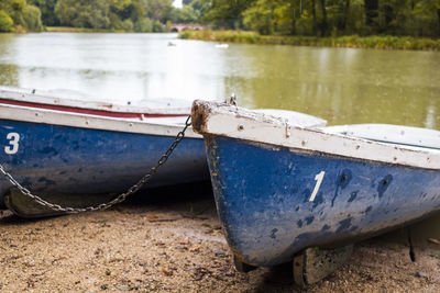 Boat moored on shore