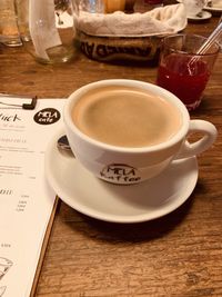 High angle view of coffee on table