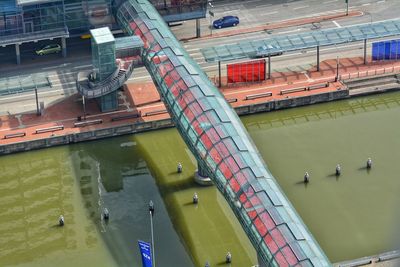 High angle view of bridge over canal