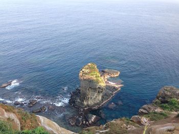 High angle view of rock formation in sea
