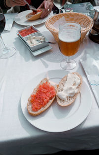 High angle view of food on table