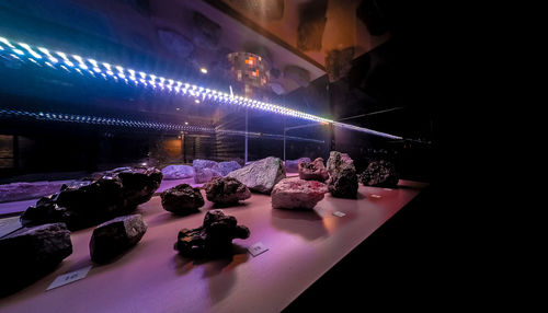 High angle view of illuminated decorations on table at restaurant