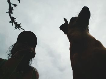 Low angle view of silhouette people against sky