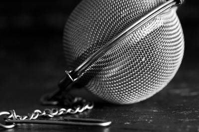 Close-up of microphone on table