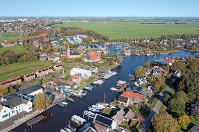 Aerial from the village uitwellingerga in friesland the netherlands