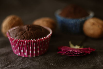 Close-up of cupcakes on table