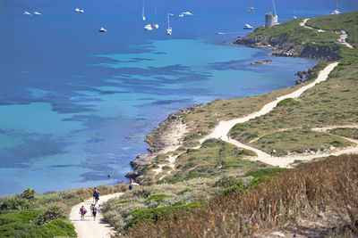 High angle view of people on beach