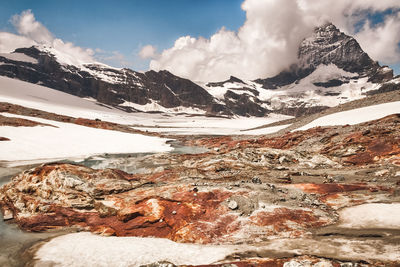 Scenic view of snow covered landscape against sky