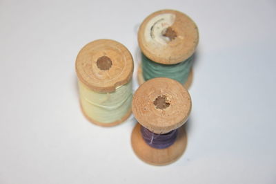 High angle view of cupcakes on table against white background