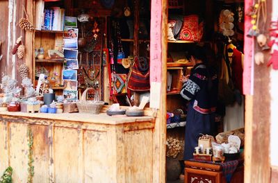 Rear view of woman standing in shop