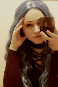 Some photos i took of super nicki in her blue long wavy wig holding a wine glass and also blurry
