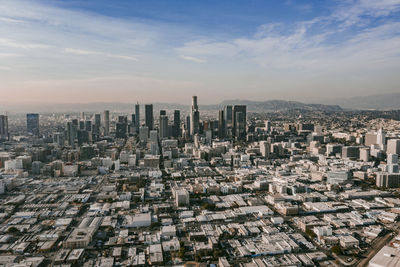 Circa november 2019: aerial drone view of downtown los angeles, california on beautiful sunny day