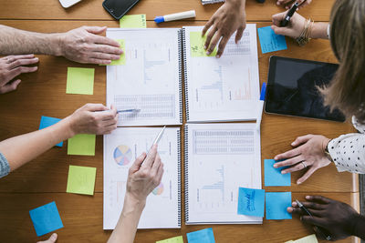 High angle cropped image of business people planning in board room