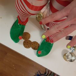 High angle view of woman with toys on table