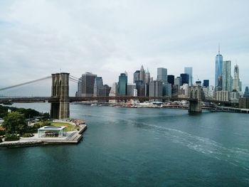 Brooklyn bridge and cityscape seen from manhattan bridge