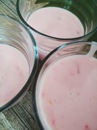 High angle view of drink in glass on table