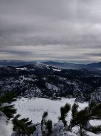 Scenic view of snowcapped mountains against sky