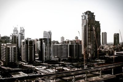 View of skyscrapers against clear sky