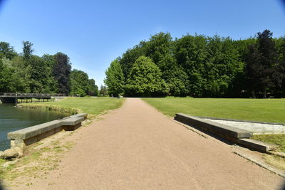 Footpath amidst plants and trees against sky