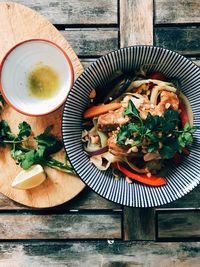 High angle view of meal served on table