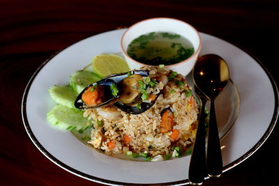 High angle view of meal served in plate