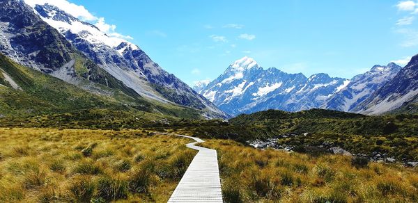 Scenic view of snowcapped mountains against sky
