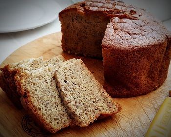 Close-up of bread in plate on table