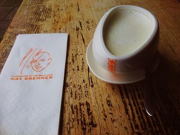 High angle view of coffee on table