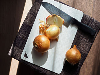 Directly above shot of onions on table