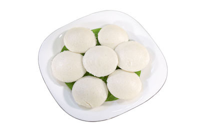 High angle view of eggs in plate