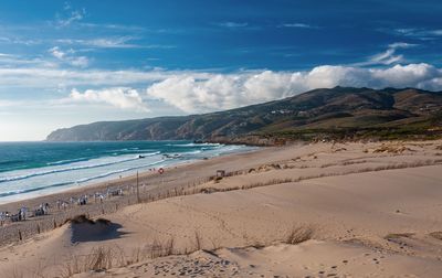 Scenic view of beach against sky