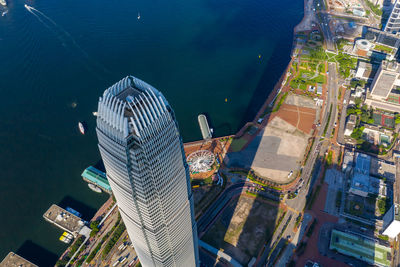 High angle view of buildings in city