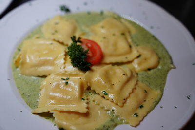 High angle view of food in plate