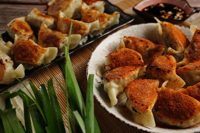 High angle view of food in plate