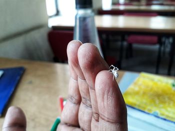 Close-up of hand with spider