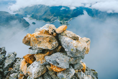 Aerial view of mountain by sea